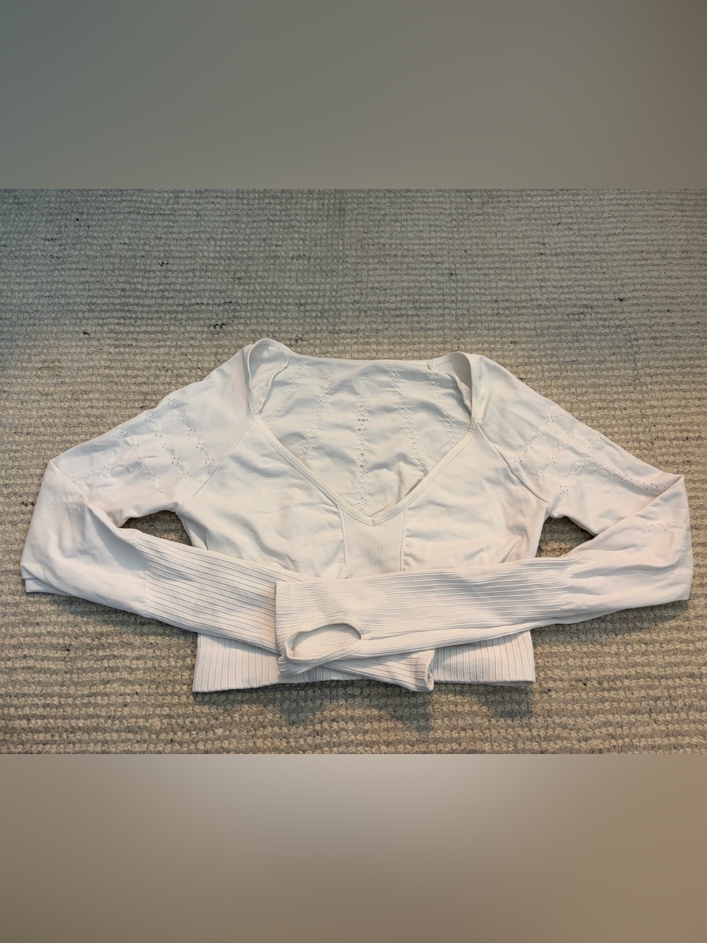 FP Movement by Free People White V-Neck Long Sleeve Crop